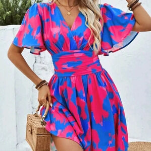 Women's Fashionable Summer V-Neck A-Line Dress With Cinched Waist